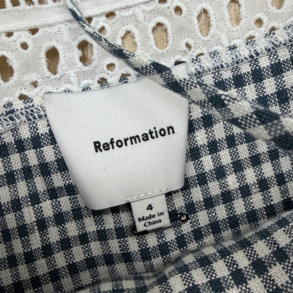 Reformation Pomona Linen Dress In Big Slate Check - Picture 10 of 11